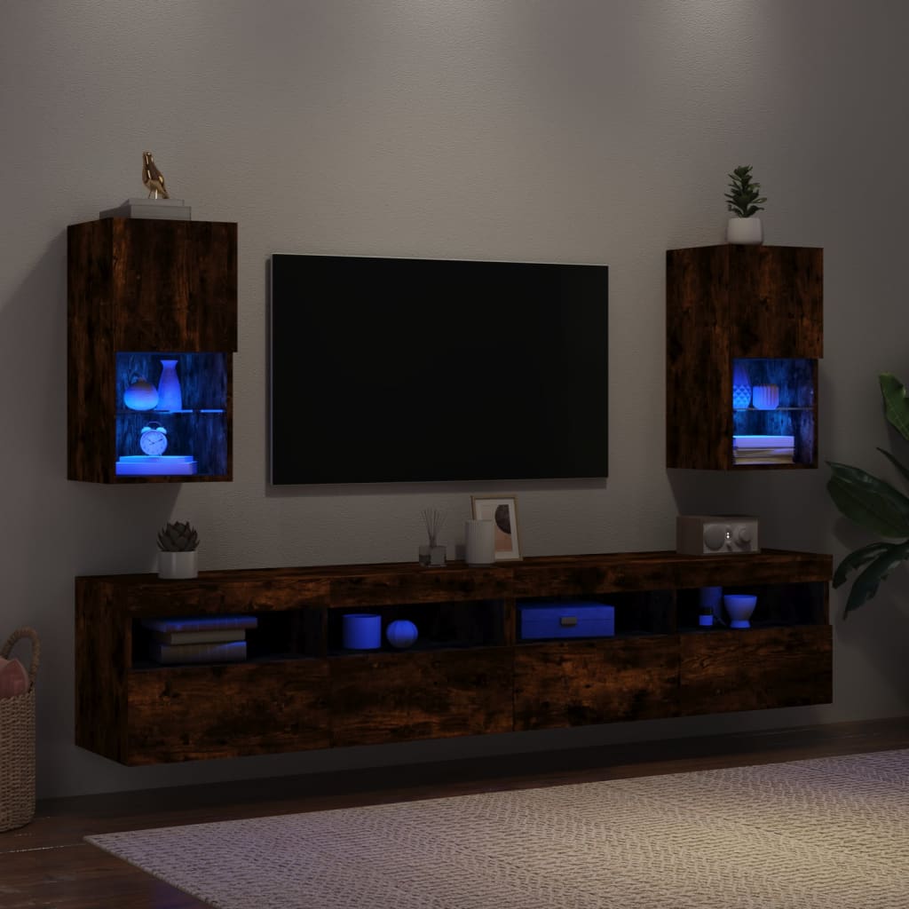 vidaXL Muebles para TV con luces LED 2 uds roble ahumado 30,5x30x60 cm
