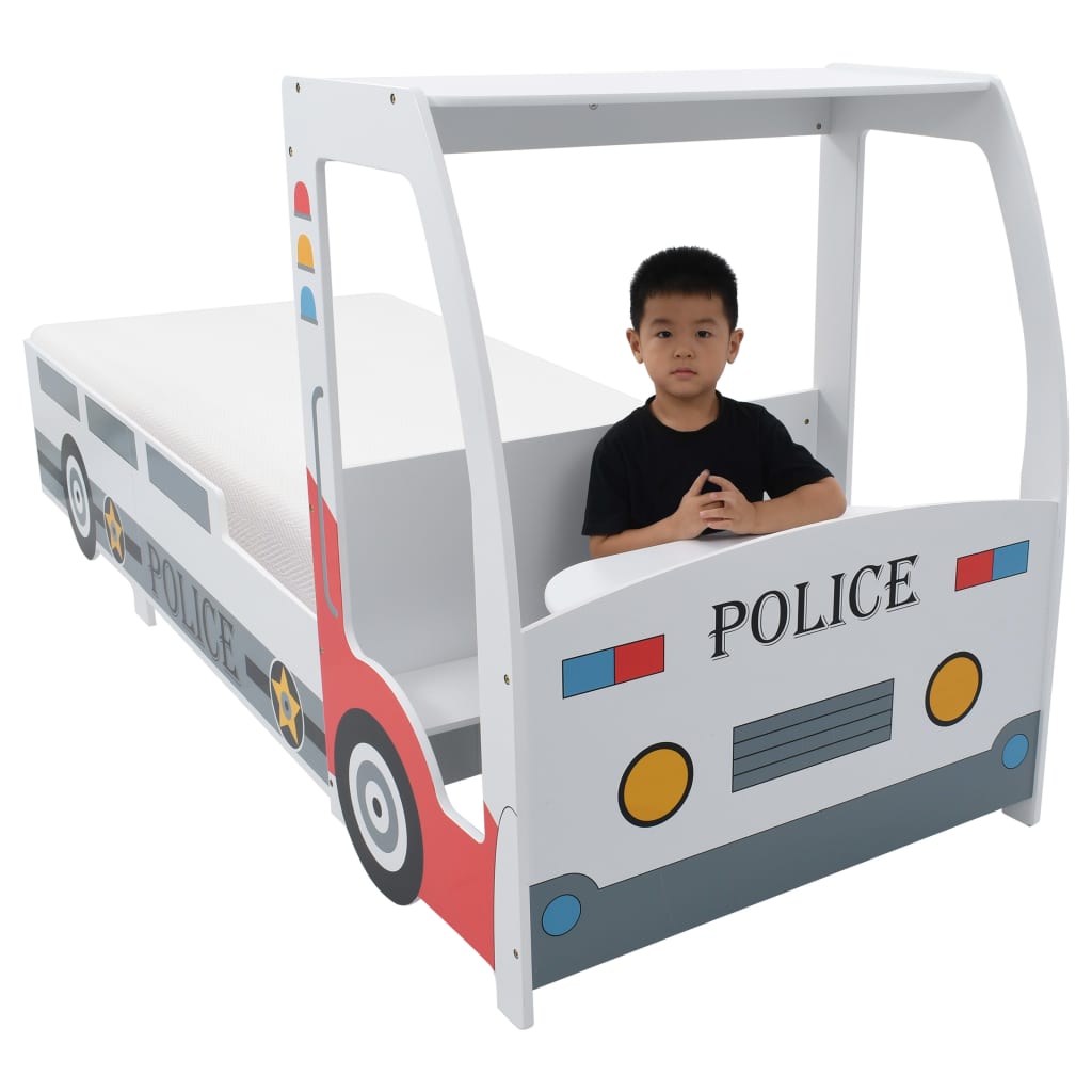 vidaXL Cama infantil coche de policía colchón 7 zonas H2 H3 90x200 cm