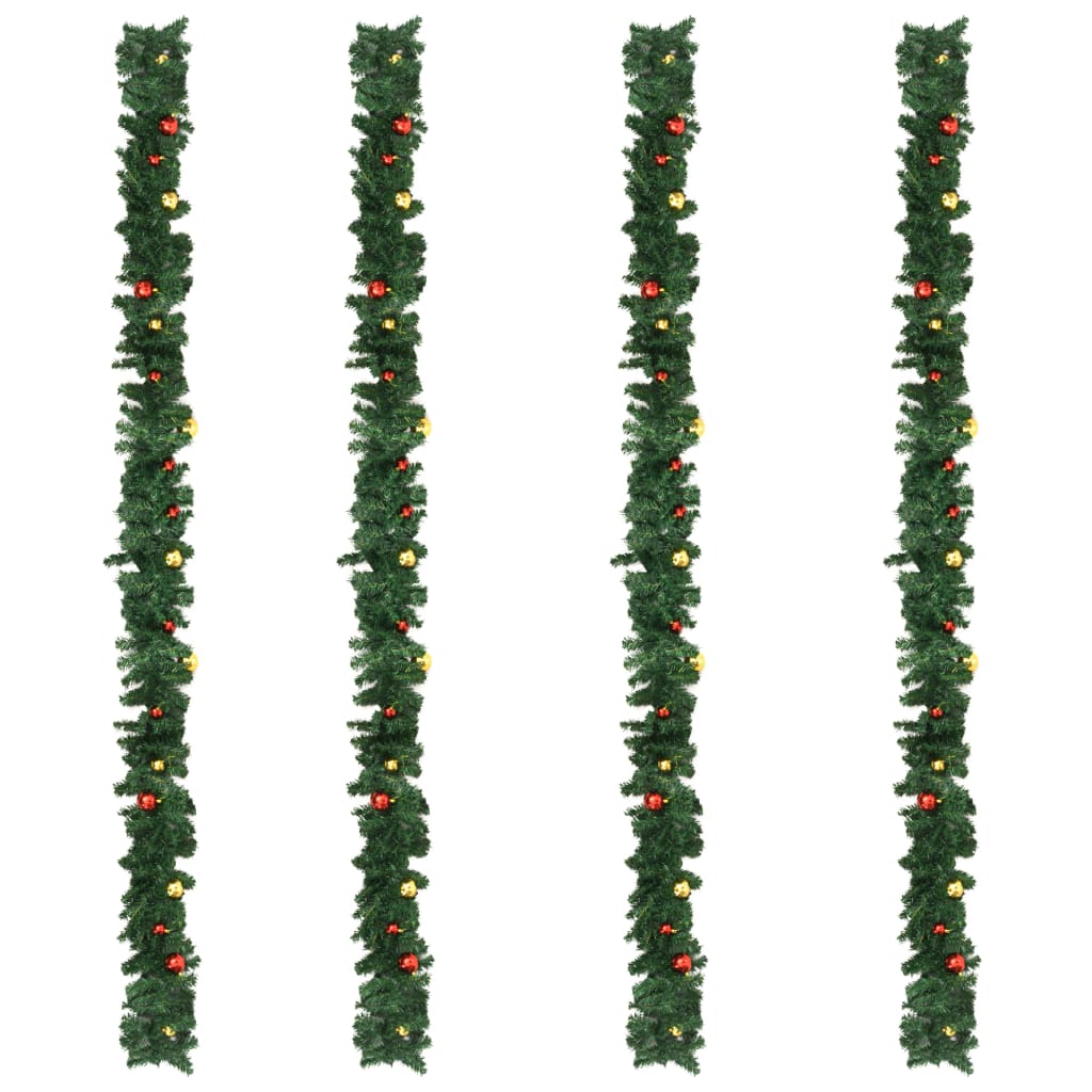 vidaXL Guirnaldas de Navidad con bolas 4 unidades PVC verde 270 cm