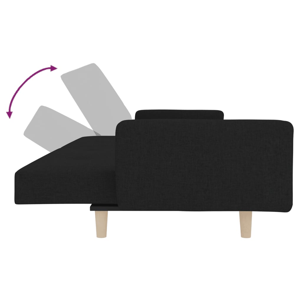 vidaXL Sofá cama de 2 plazas con dos almohadas tela negro