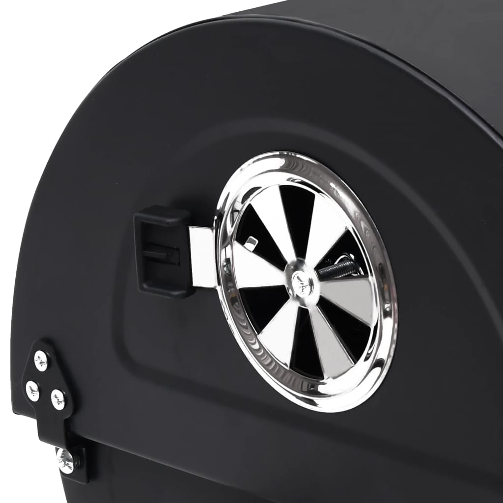 vidaXL Parrilla de barril ruedas y estantes acero negro 115x85x95 cm