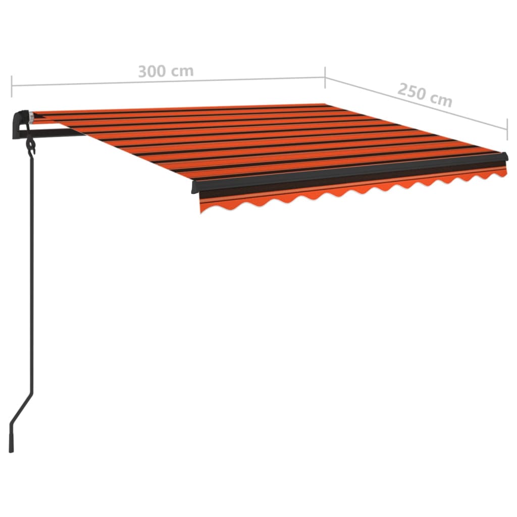 vidaXL Toldo manual retráctil con LED naranja y marrón 3x2,5 m
