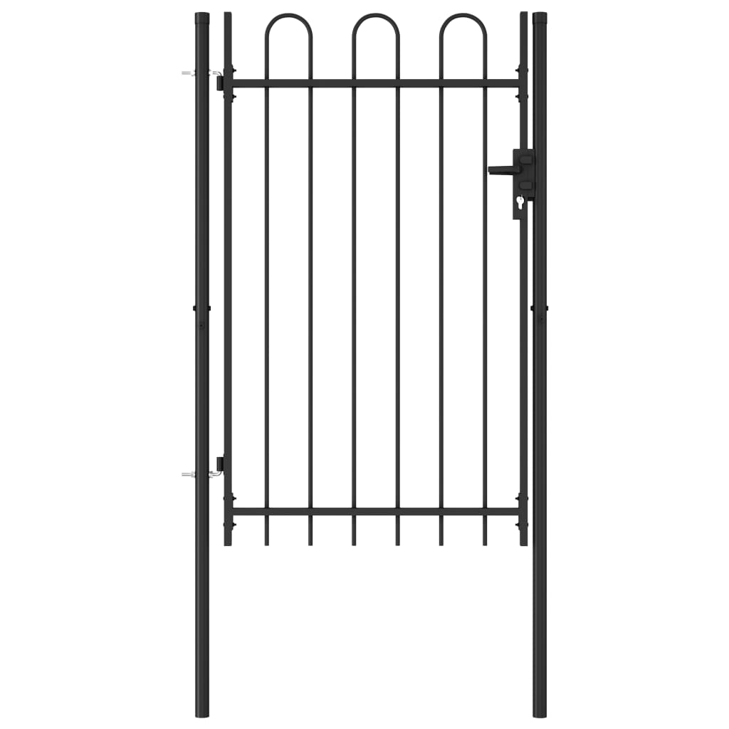 vidaXL Cancela de valla con una puerta y arcos acero negro 1x1,5 m