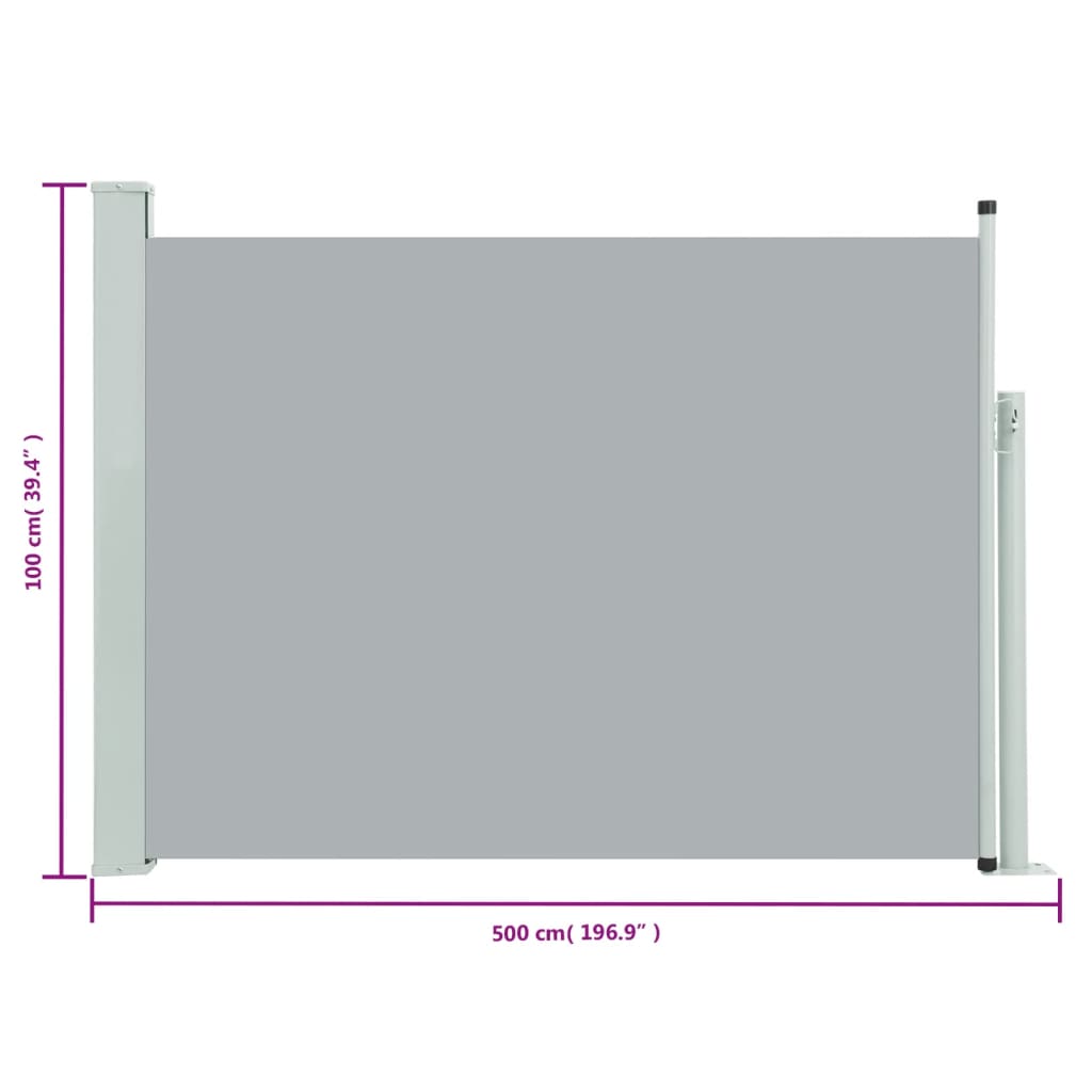 vidaXL Toldo lateral retráctil de jardín gris 100x500 cm