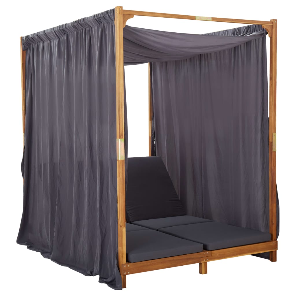 vidaXL Tumbona doble con cortinas y cojines madera maciza de acacia