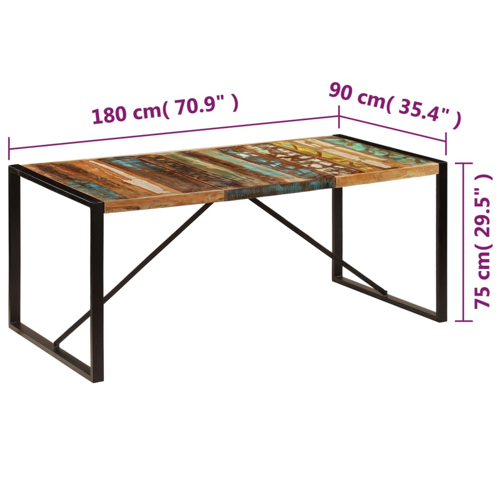 vidaXL Mesa de comedor de madera maciza reciclada 180x90x75 cm