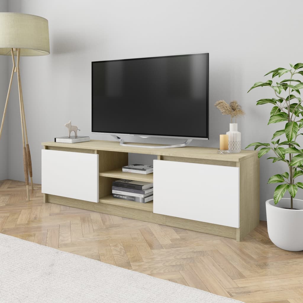 vidaXL Mueble de TV de aglomerado blanco roble Sonoma 120x30x35,5 cm