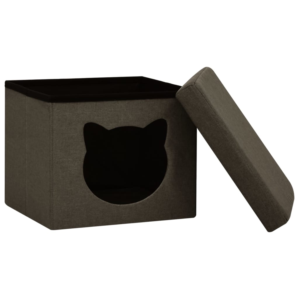 vidaXL Taburete plegable almacenaje estampado gatos tela marrón oscuro