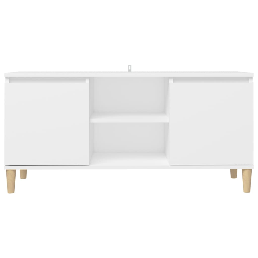 vidaXL Mueble de TV con patas de madera maciza blanco 103,5x35x50 cm