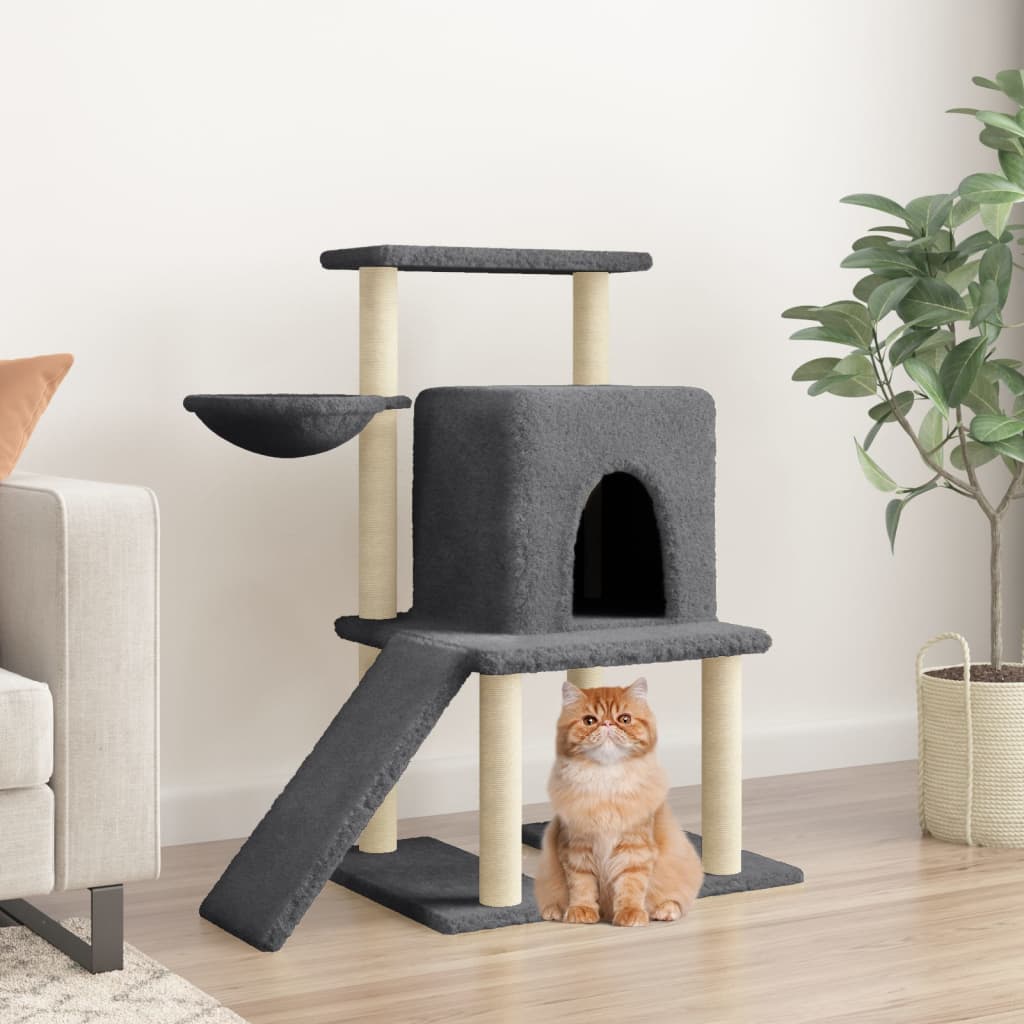 vidaXL Rascador para gatos con postes de sisal gris oscuro 96,5 cm