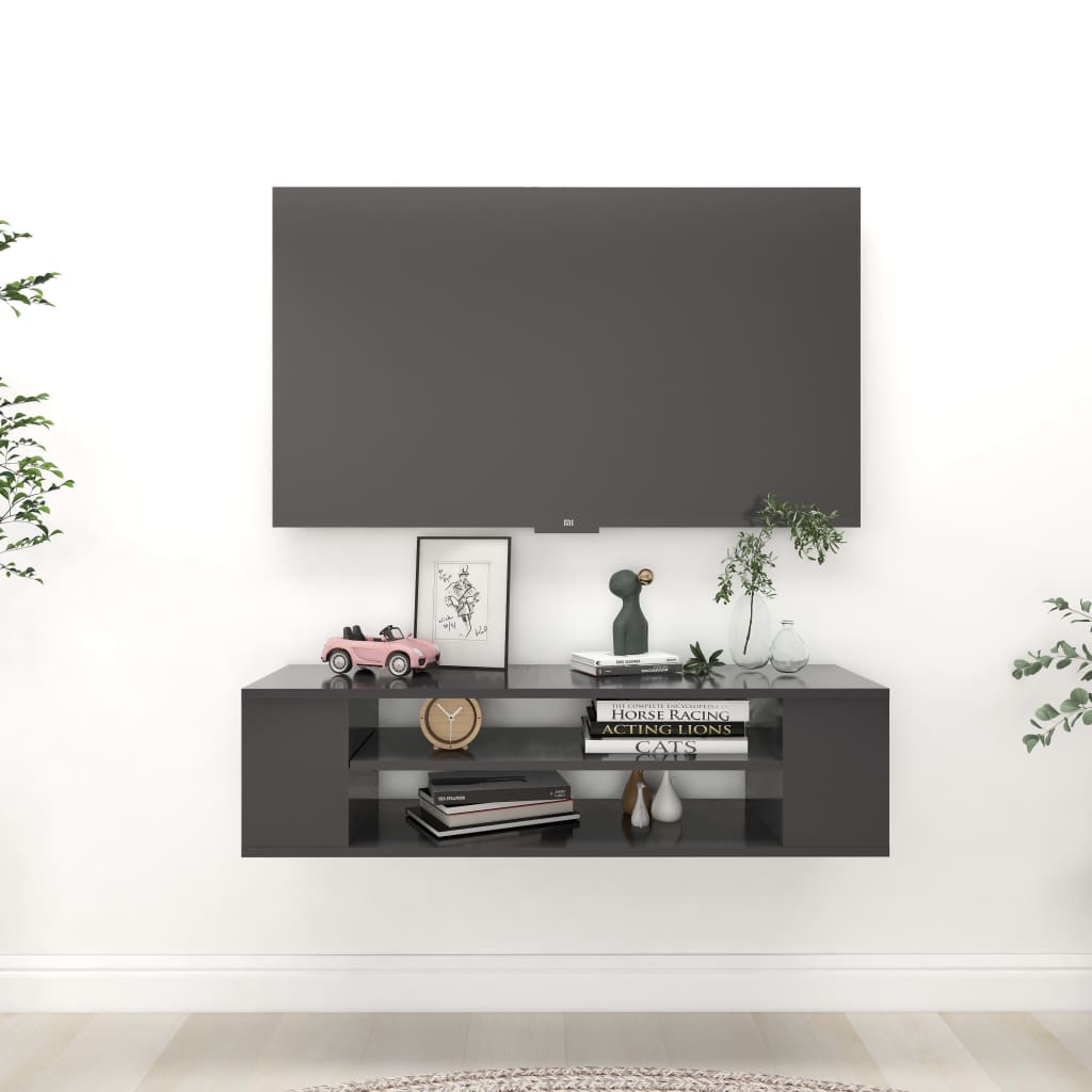 vidaXL Mueble de TV colgante aglomerado gris 100x30x26,5 cm