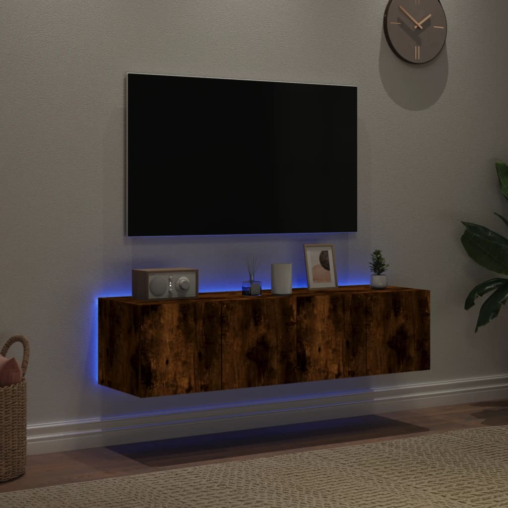 vidaXL Muebles TV de pared luces LED 2 uds roble ahumado 60x35x31 cm