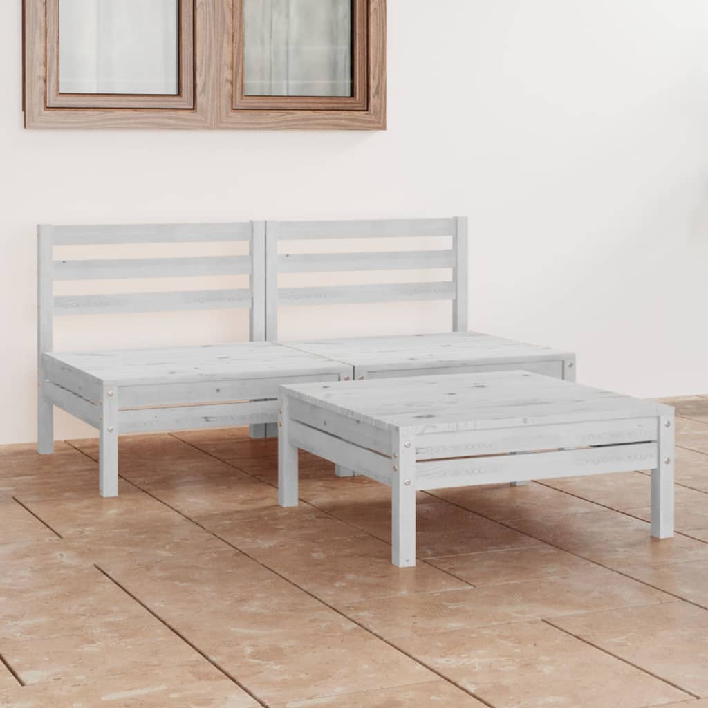 vidaXL Juego de muebles de jardín 3 piezas madera maciza pino blanco