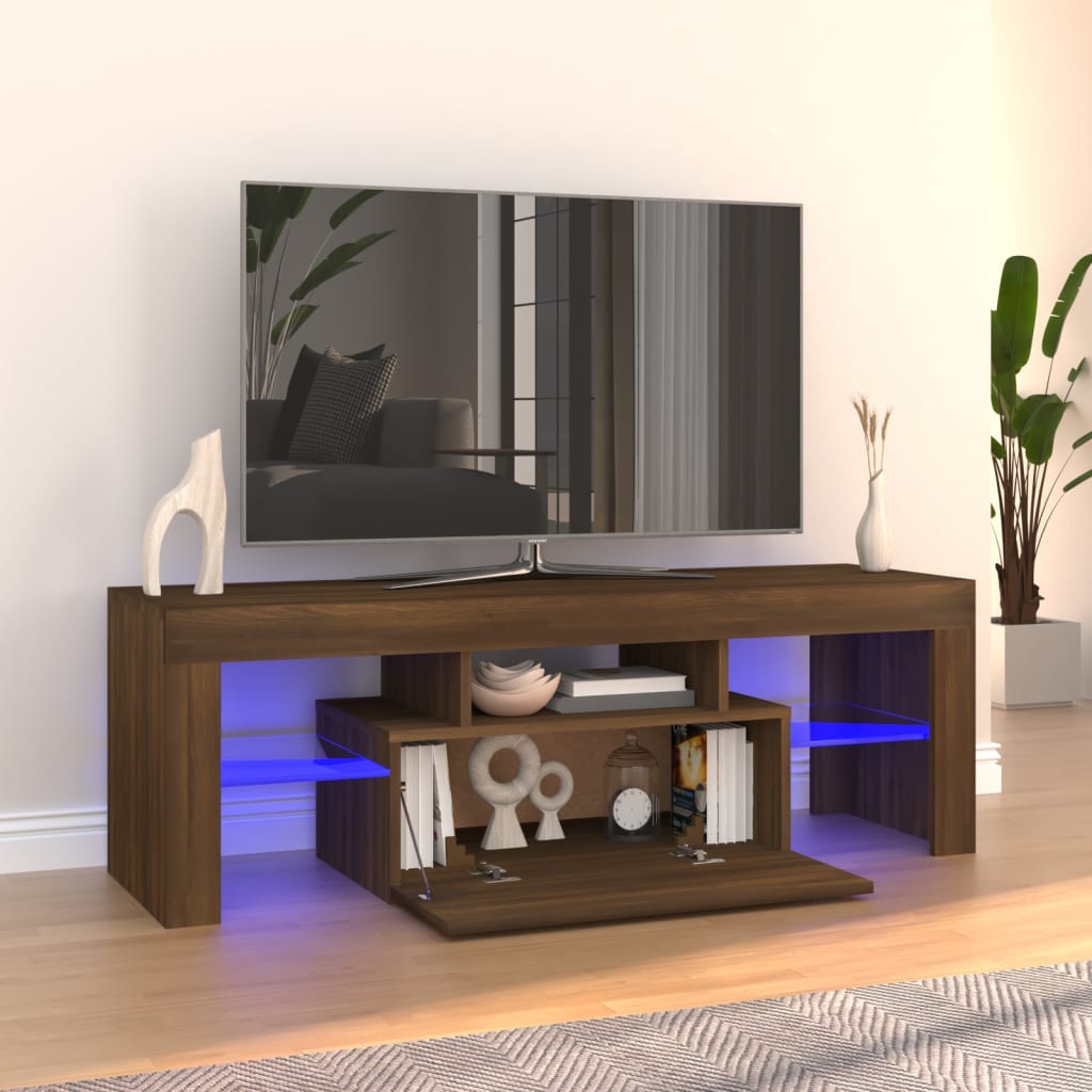 vidaXL Mueble de TV con luces LED marrón roble 120x35x40 cm