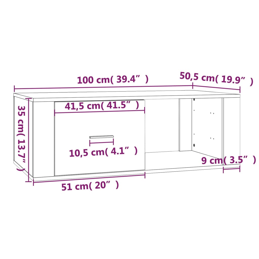 vidaXL Mesa de centro madera contrachapada negro 100x50,5x35 cm
