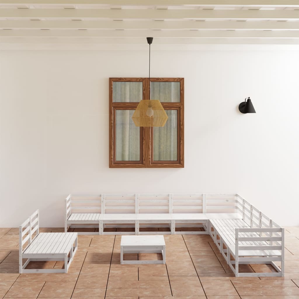 vidaXL Set de salón de jardín de 12 piezas blanco madera maciza de pino