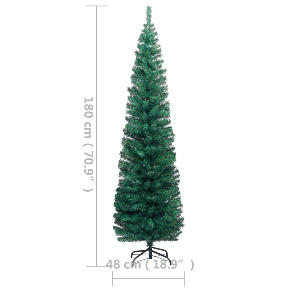 vidaXL Árbol de Navidad delgado con luces y soporte PVC verde 180 cm