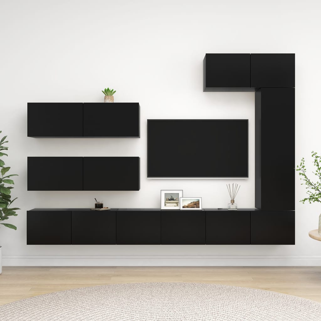 vidaXL Set de muebles de salón TV 7 piezas madera de ingeniería negro