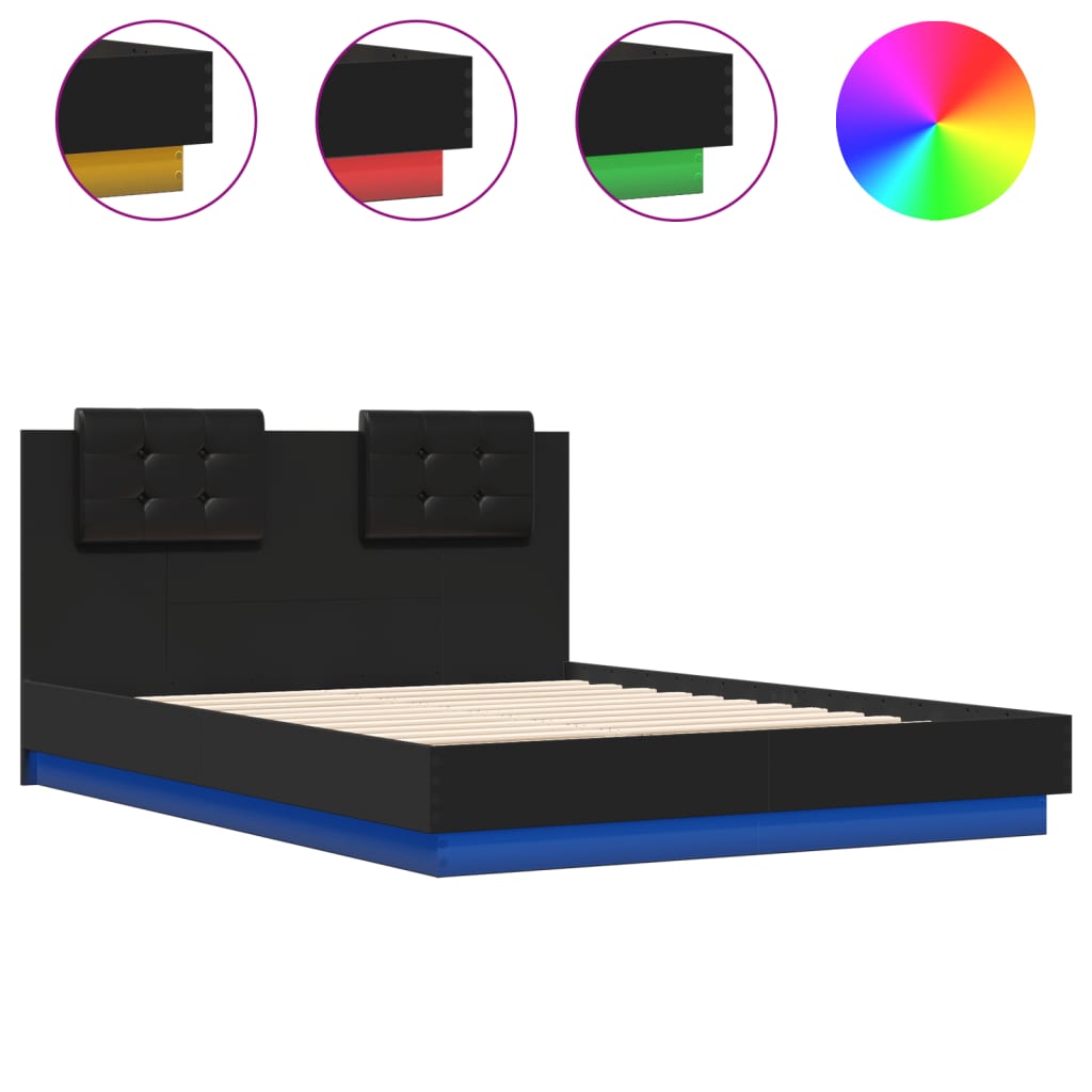 vidaXL Estructura de cama con cabecero y luces LED negro 140x190 cm