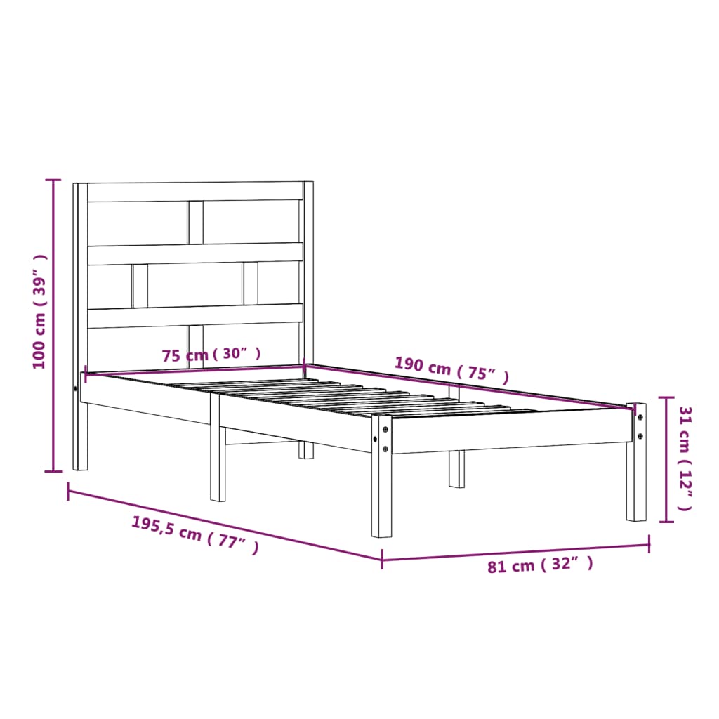 vidaXL Estructura de cama madera maciza blanco 75x190 cm