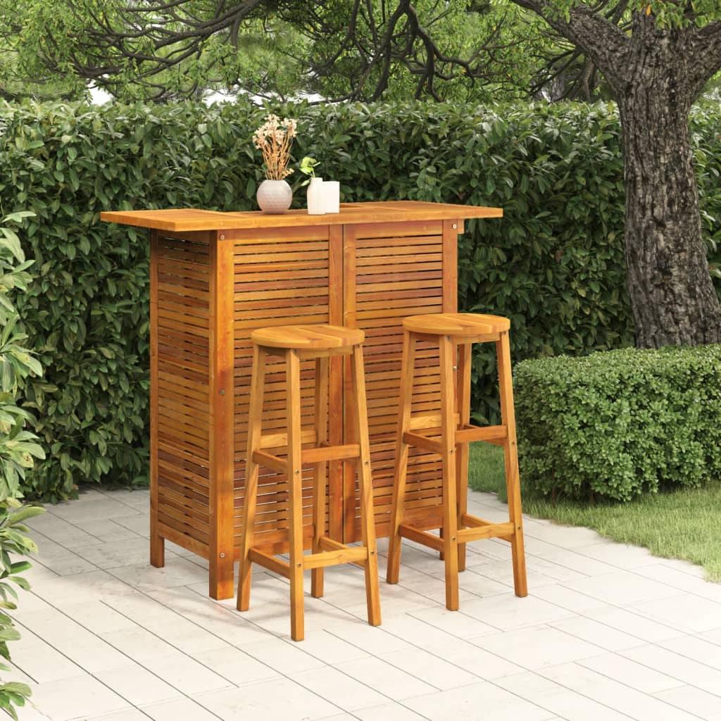 vidaXL Juego muebles de bar para jardín 3 pzas madera maciza de acacia
