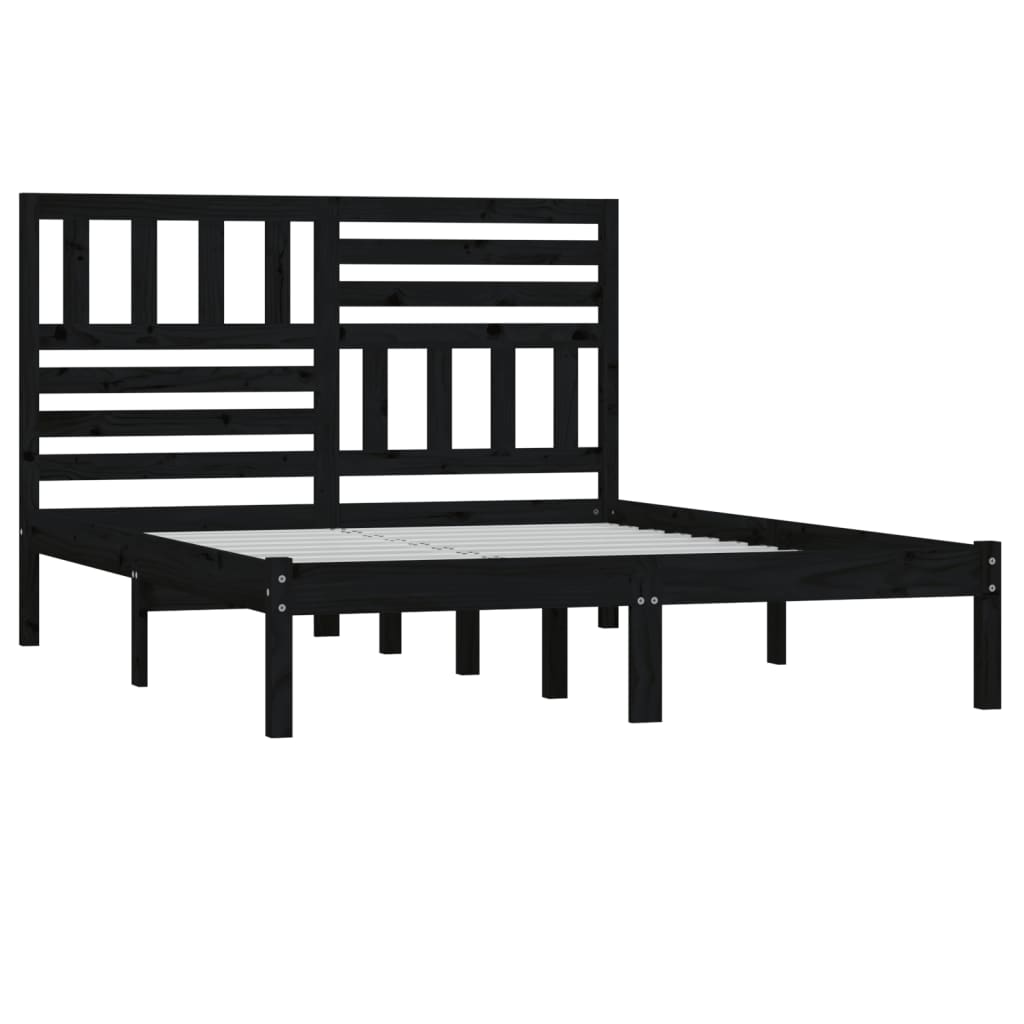 vidaXL Estructura de cama doble madera maciza pino negro 135x190 cm