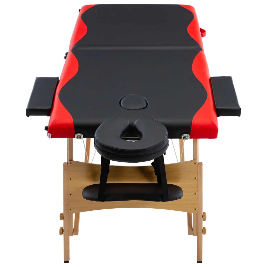 vidaXL Camilla de masaje plegable 2 zonas madera negro y rojo