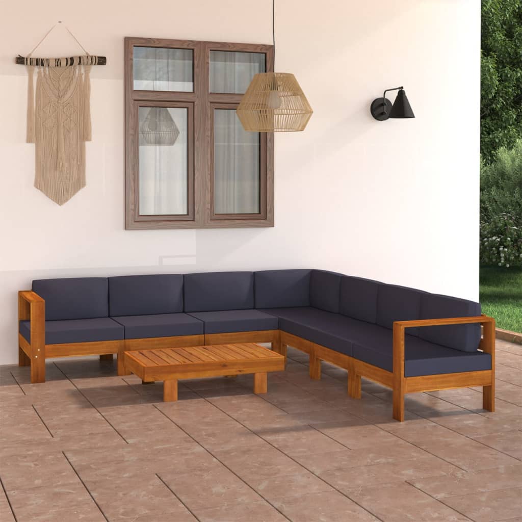 vidaXL Muebles de jardín 8 pzas con cojines gris oscuro madera acacia