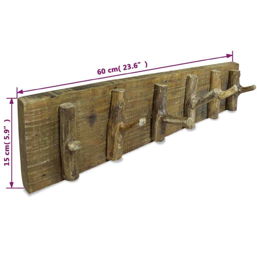 vidaXL Perchero madera maciza reciclada 60x15 cm