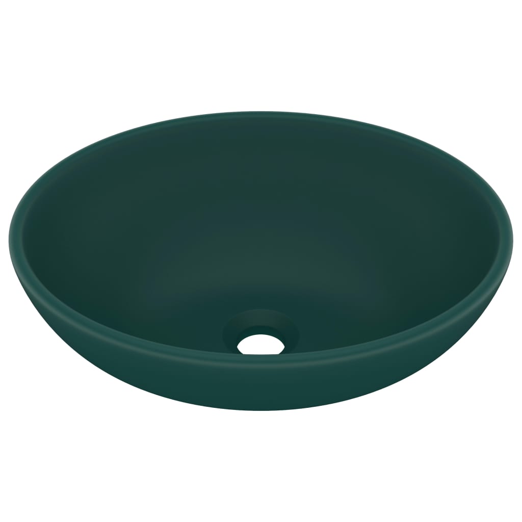 vidaXL Lavabo de lujo ovalado cerámica verde oscuro mate 40x33 cm