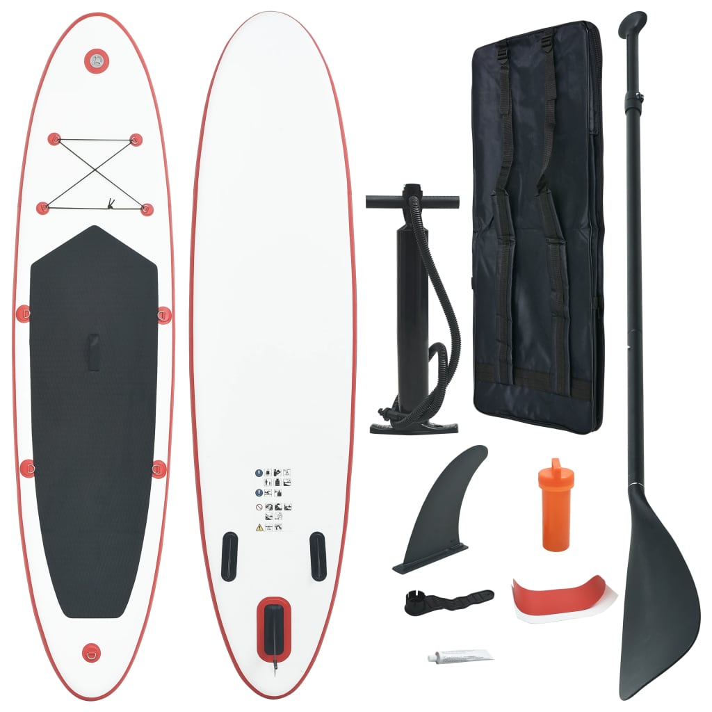 vidaXL Set de tabla inflable de paddle surf SUP rojo y blanco