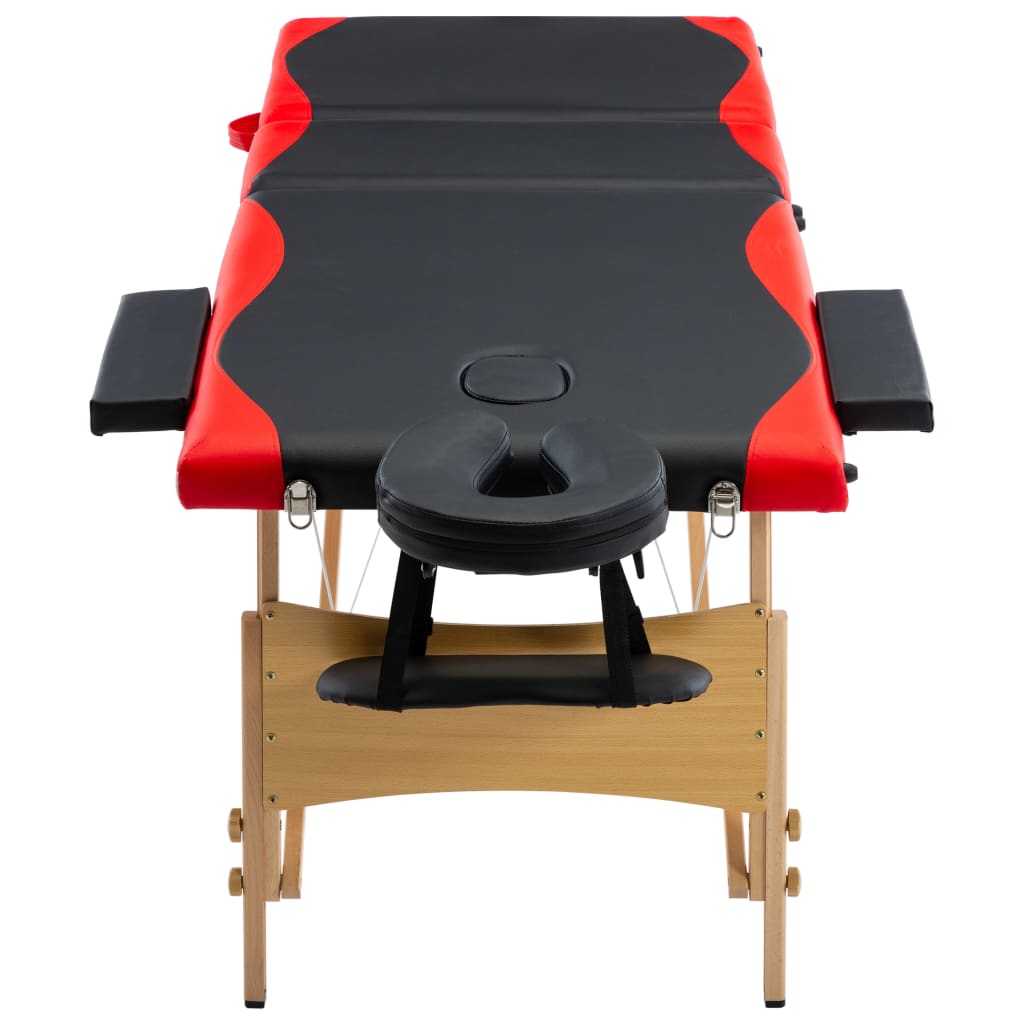 vidaXL Camilla de masaje plegable 3 zonas madera negro y rojo