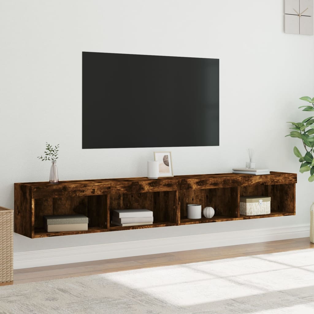 vidaXL Muebles de TV con luces LED 2 uds roble ahumado 100x30x30 cm