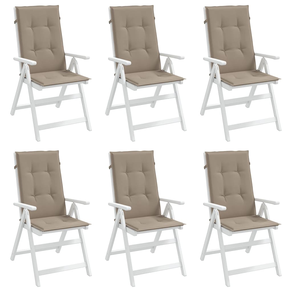 vidaXL Cojín silla de jardín respaldo alto 6 uds tela taupé 120x50x3cm