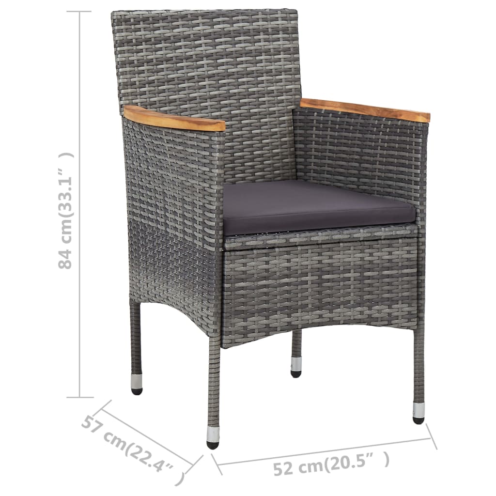 vidaXL Mesa y sillas de jardín 3 pzas ratán PE y vidrio templado gris