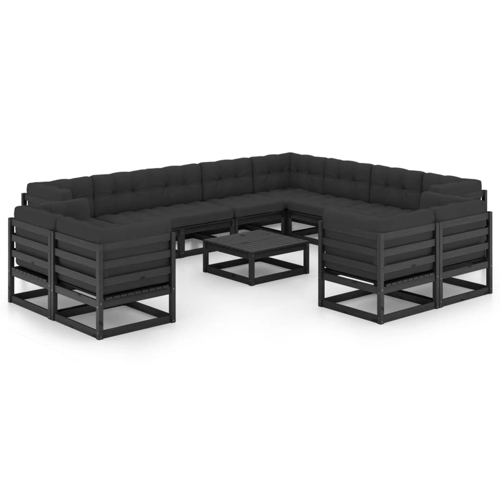 vidaXL Set de muebles de jardín 13 pzas con cojines madera pino negro