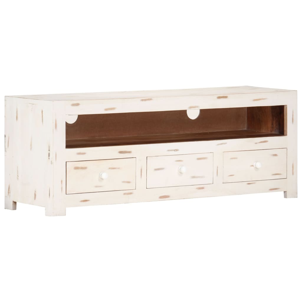 vidaXL Mueble de TV madera de acacia maciza blanco 110x30x40 cm