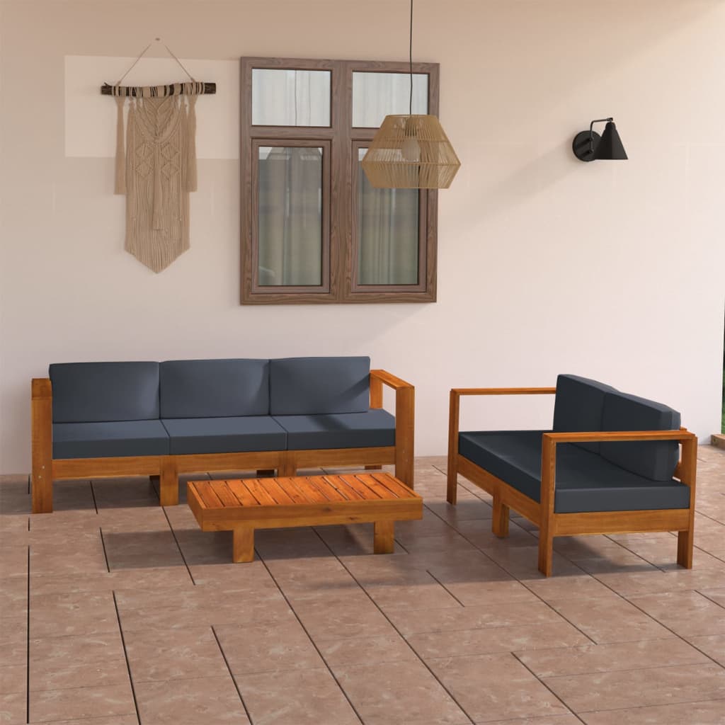 vidaXL Muebles de jardín 5 pzas con cojines gris oscuro madera acacia