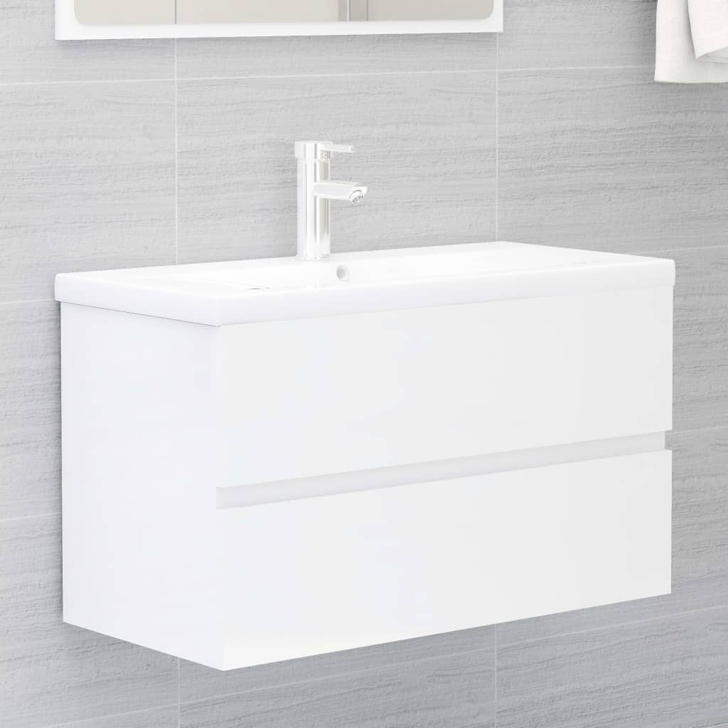vidaXL Mueble con lavabo madera de ingeniería blanco brillo