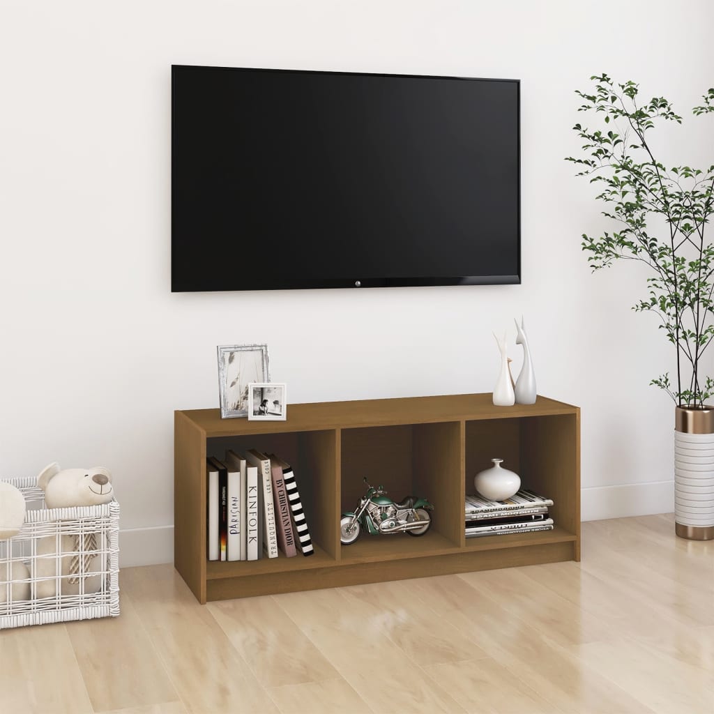 vidaXL Mueble de TV de madera maciza pino marrón miel 104x33x41 cm