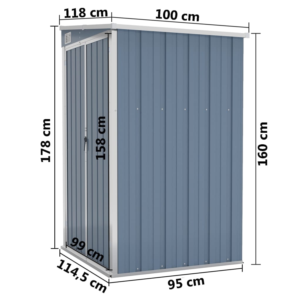 vidaXL Cobertizo de jardín pared acero galvanizado gris 118x100x178 cm