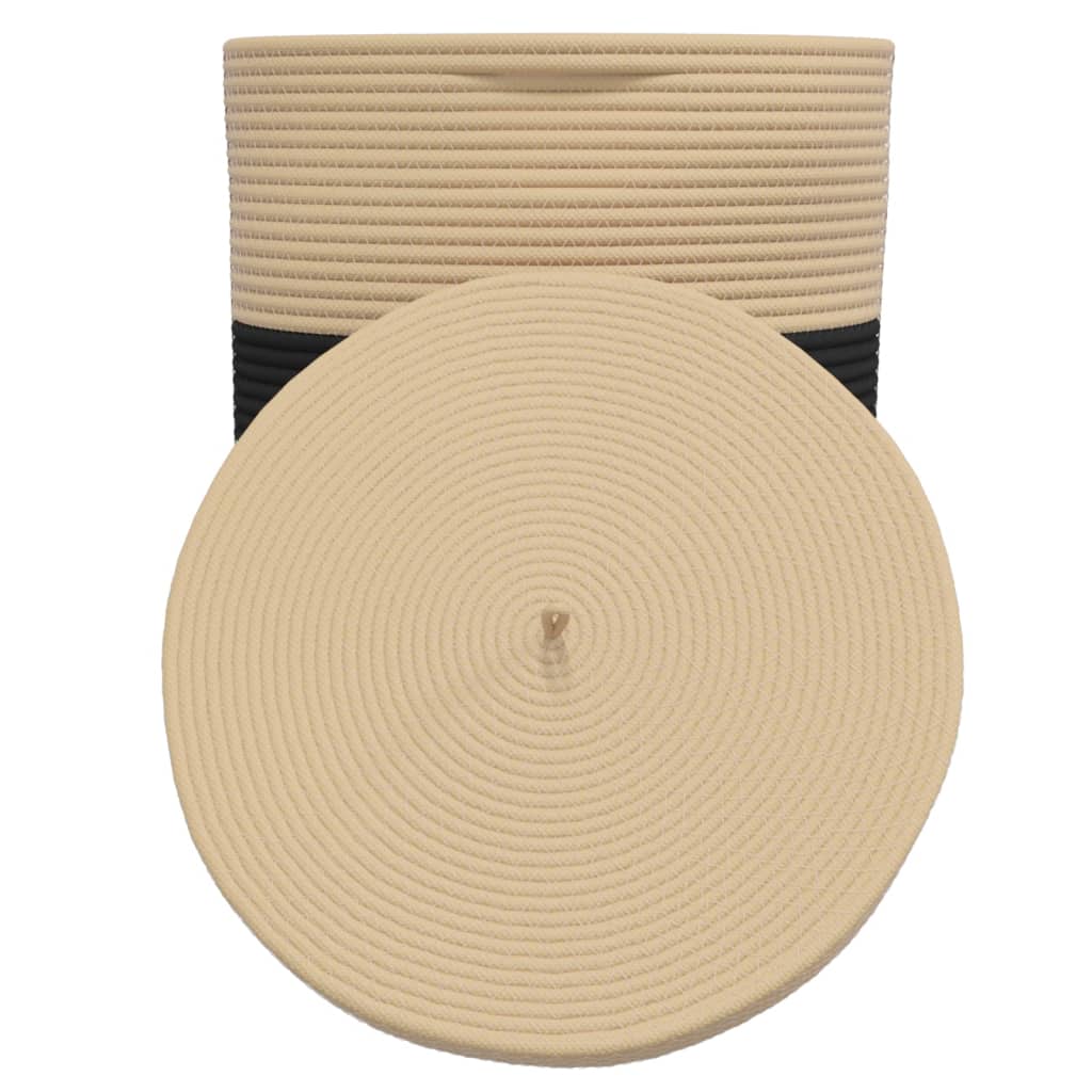 vidaXL Cesta de almacenaje con tapa algodón negro y beige Ø37x50 cm
