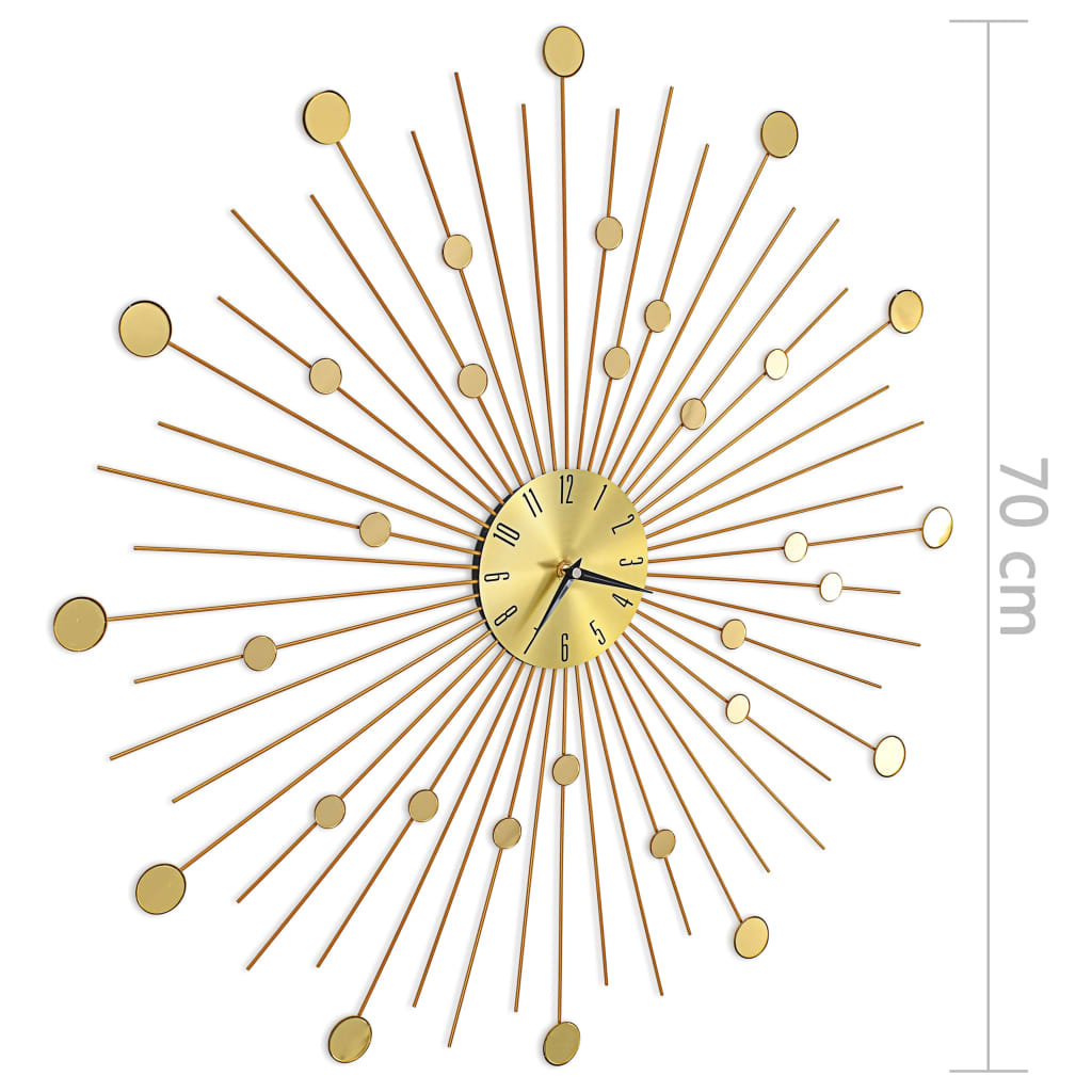 vidaXL Reloj de pared de metal dorado 70 cm