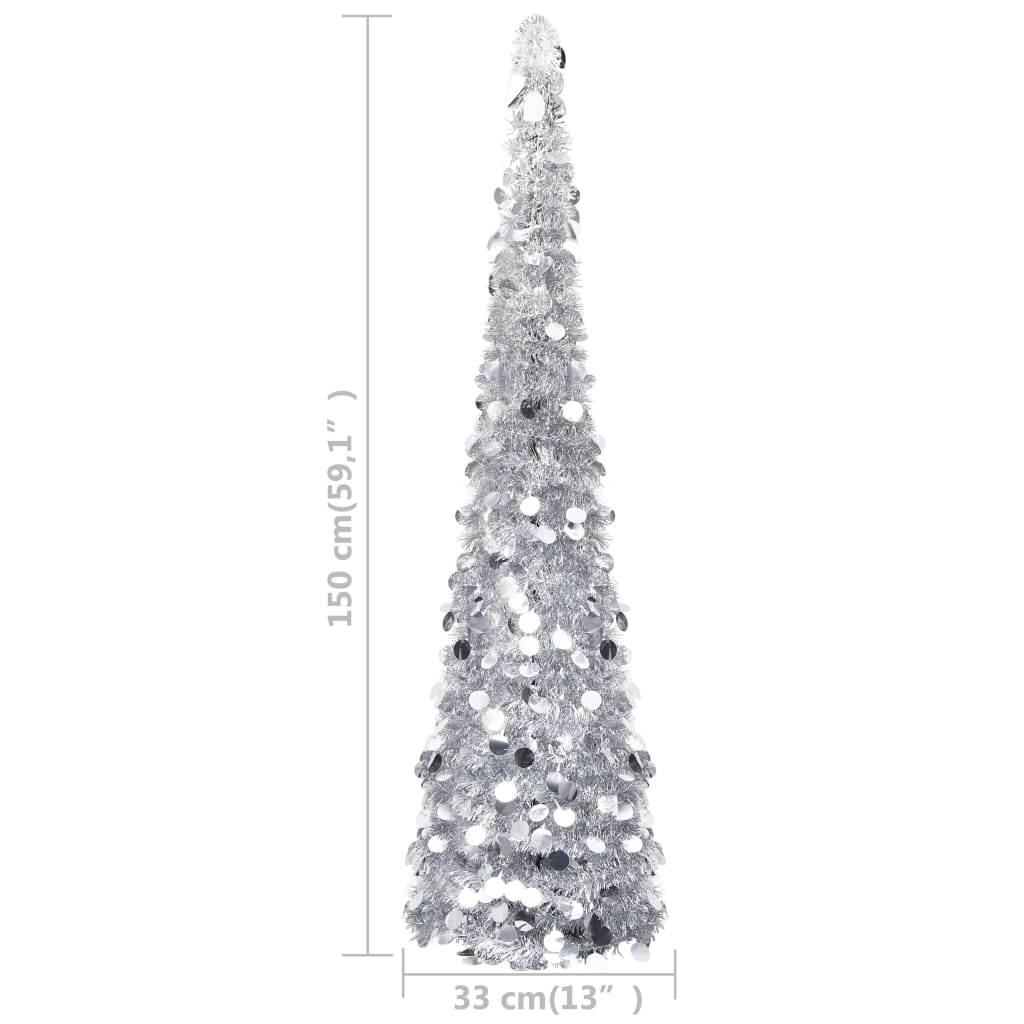 vidaXL Árbol de Navidad artificial emergente PET plateado 150 cm
