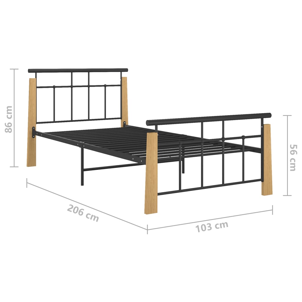 vidaXL Estructura de cama metal y madera maciza de roble 90x200 cm