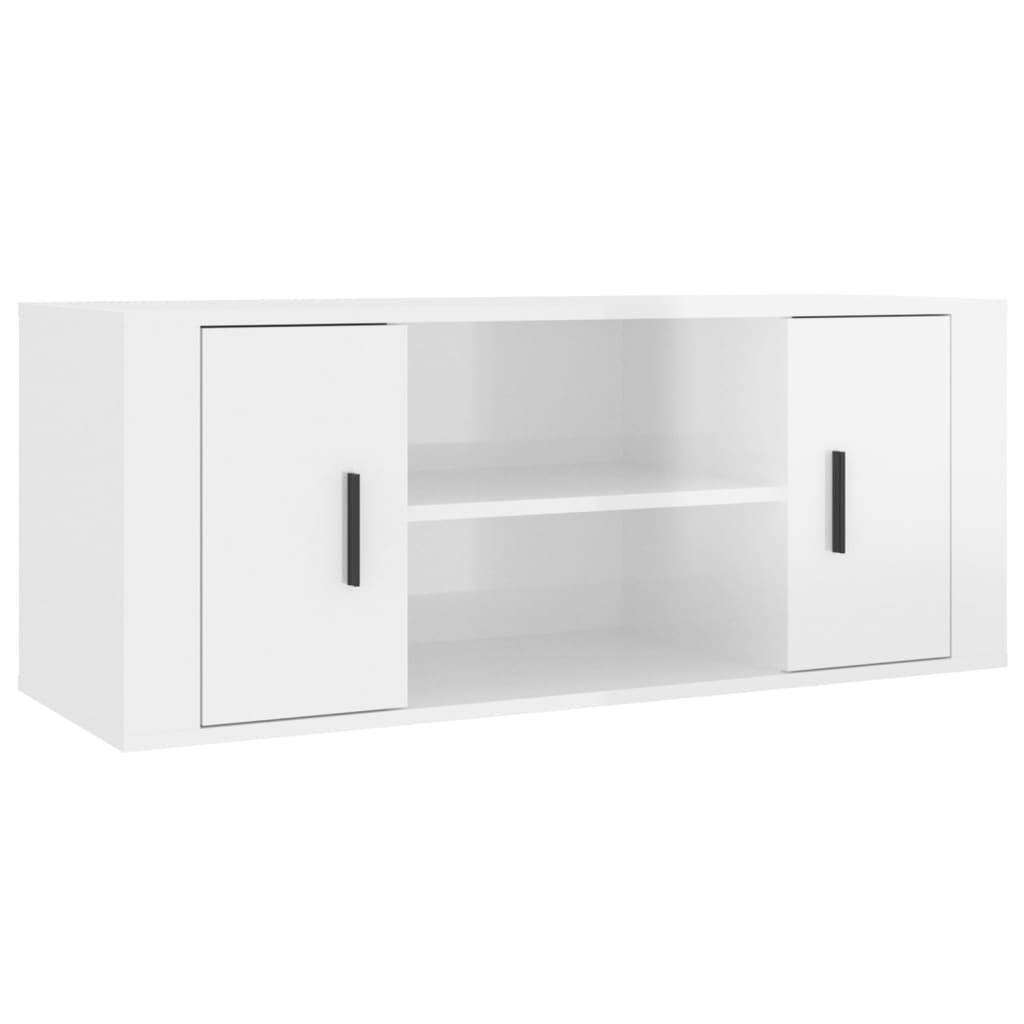 vidaXL Mueble de TV madera contrachapada blanco brillo 100x35x40 cm
