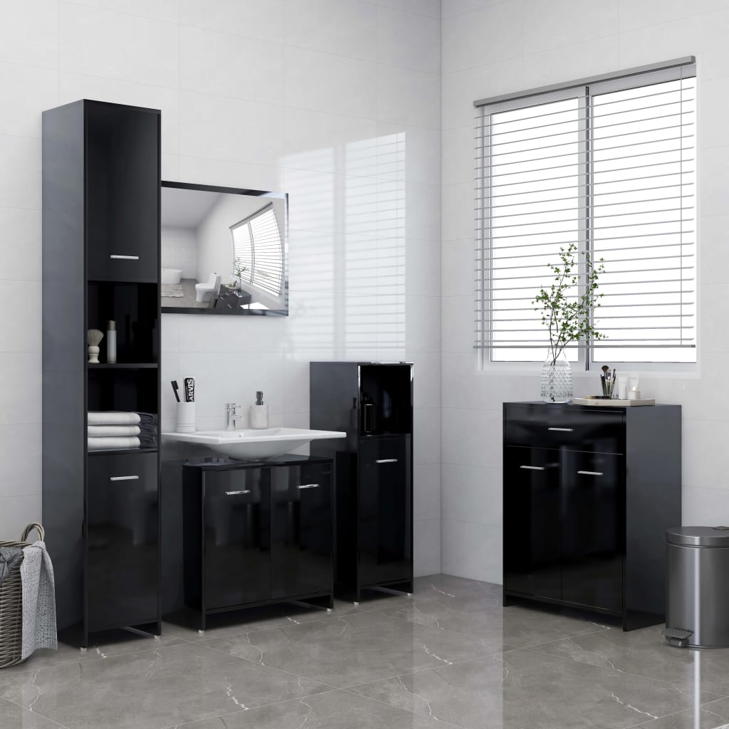 vidaXL Armario cuarto de baño aglomerado negro brillante 60x33x80 cm