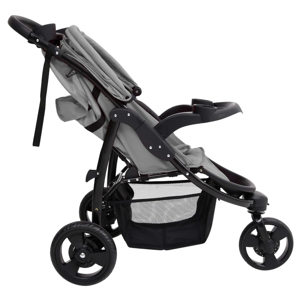 vidaXL Silla de paseo de bebé de 3 ruedas acero gris claro y negro