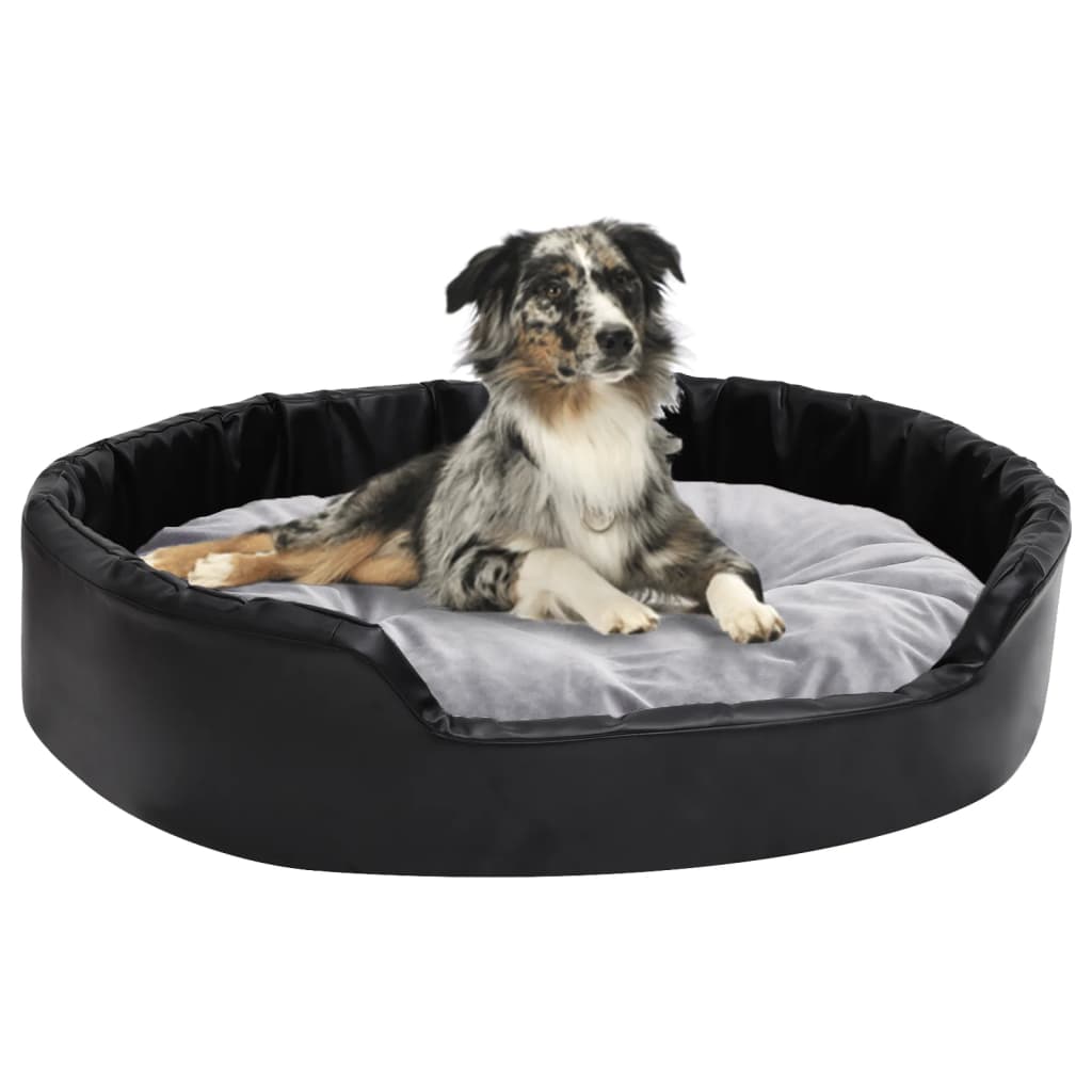 vidaXL Cama para perros felpa y cuero sintético negro gris 90x79x20 cm