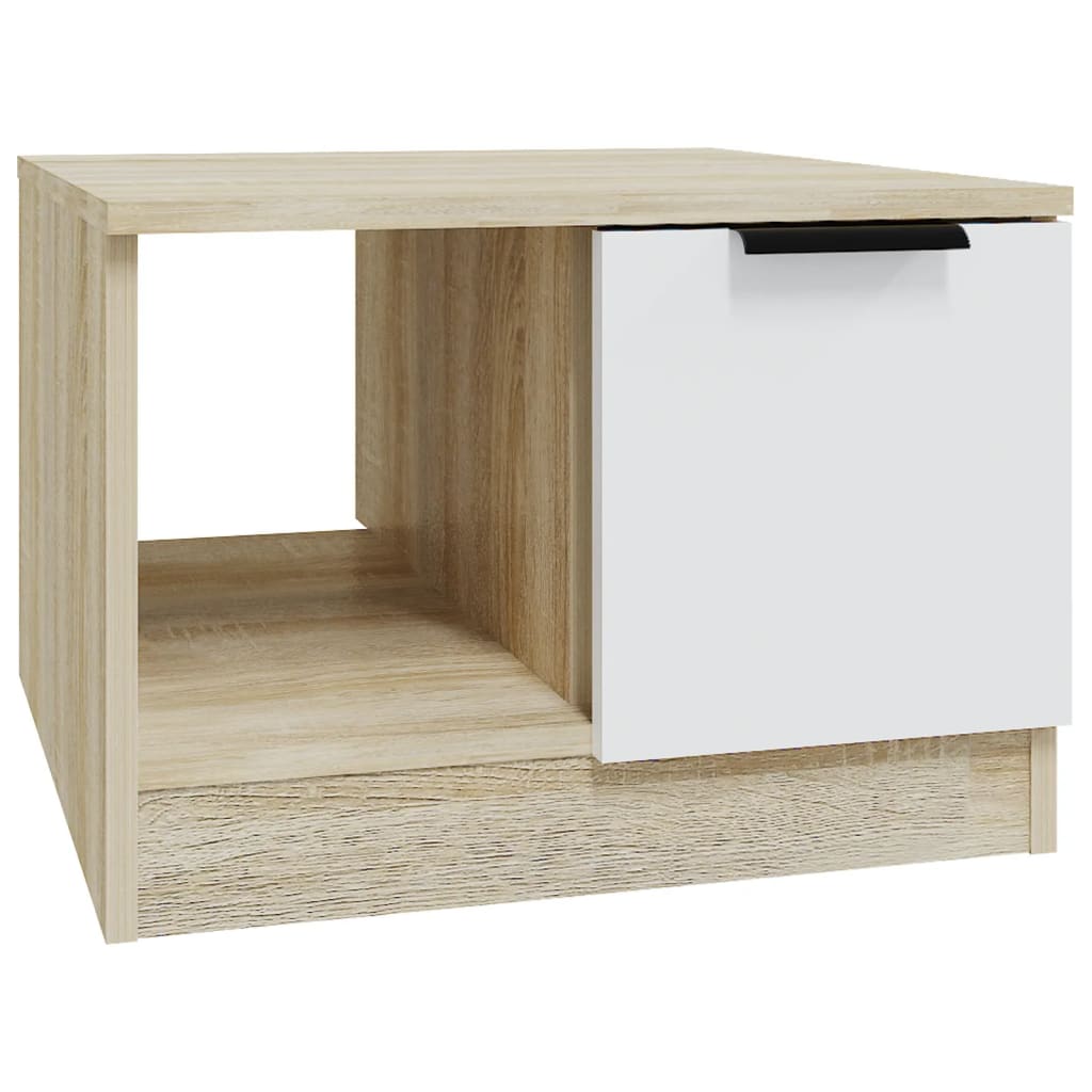 vidaXL Mesa de centro madera contrachapada blanco y roble 50x50x36 cm